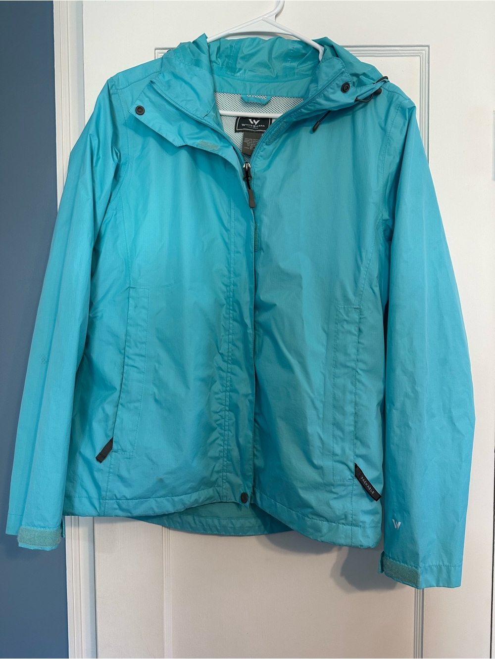 White Sierra Teal Blue Lightweight Hooded Rain Jacket